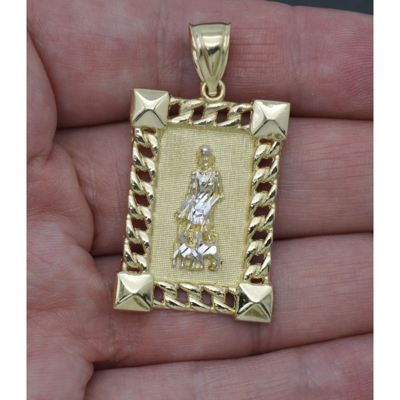 Real Solid 10K Yellow Gold Saint Lazarus Medallion Diamond Cut Pendant 6.0gr - Picture 2 of 8